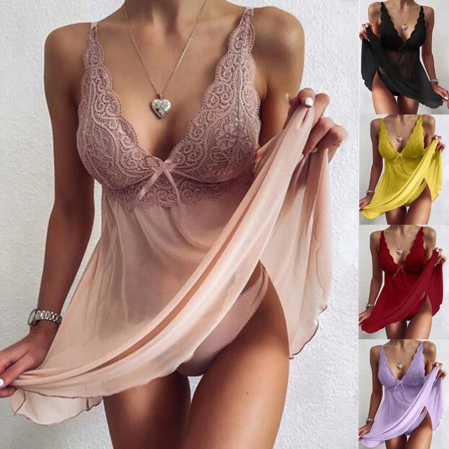 Mesh Lingerie Dress Sexy Underwear Women Suspenders Lace Transparent Dress