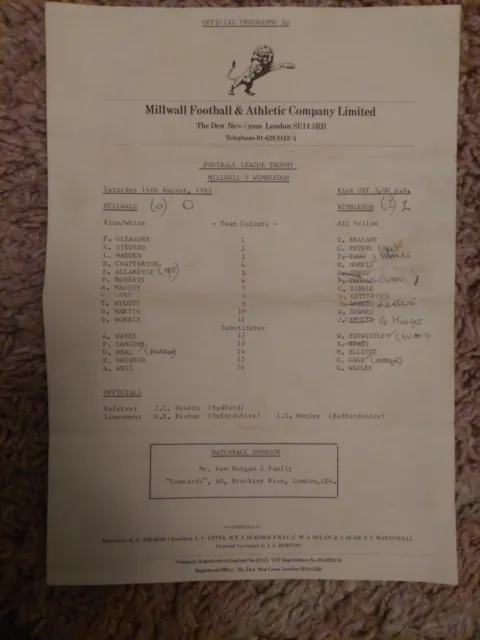 82/3 Millwall vs Wimbledon (Football League Trophy)