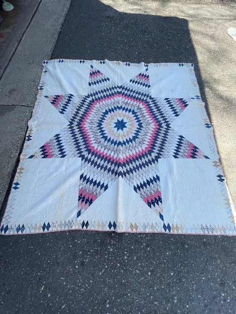 Vintage Antique Patchwork Handmade Quilt Bedspread Hand Sewn STAR Pattern
