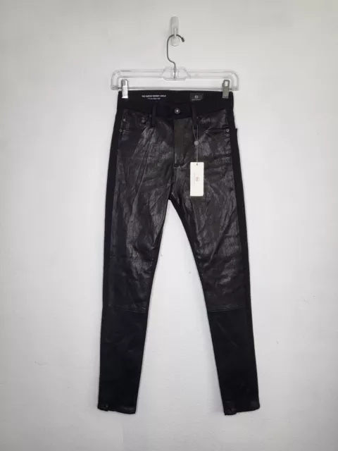 AG ADRIANO GOLDSCHMIED The Farrah Skinny Ankle High-Rise Jean Coated Black Sz 25