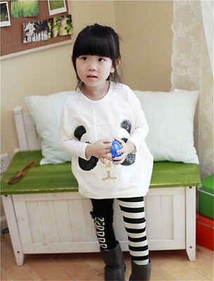 2pcs Panda Cappotto + Pantaloni a righe Bambini Vestiti Set Toddler Infant Girls Outfit