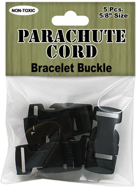 Parachute Cord Bracelet Buckles 15mm 5/Pkg Black