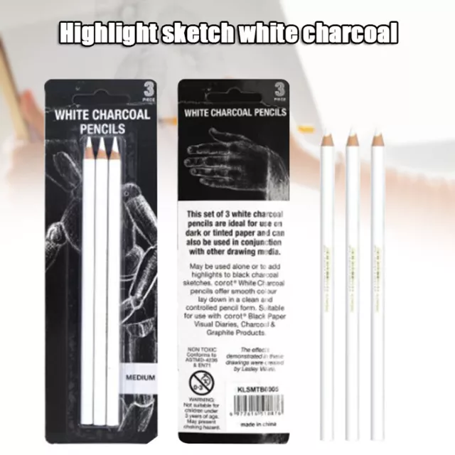 3PCS White Pastel Charcoal Pencil Drawing Sketch Carbon Pen Art Artist Craft