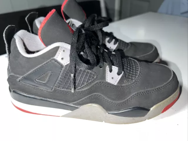NIKE AIR JORDAN 4 Retro Bred Kids Size UK 2.5 Black Red Grey
