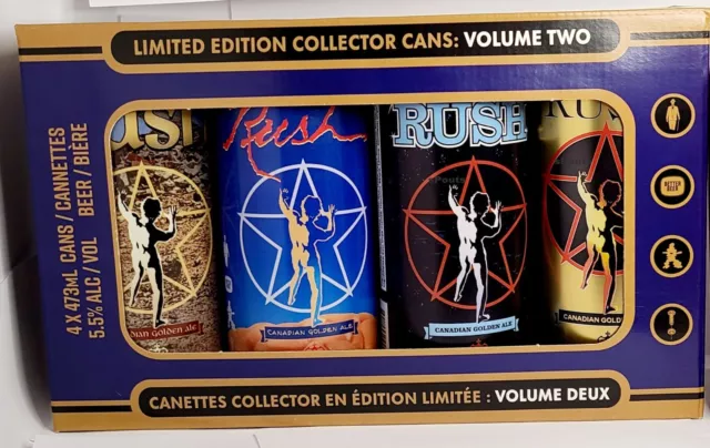 Rush Rock Music Band Gold+Color Empty Beer Can Box Gift Set Henderson Canada Ale