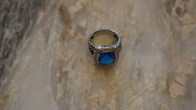 David Yurman, Silver, Blue Synthetic Sapphire, Pave Diamond, Lightly Used, Ring