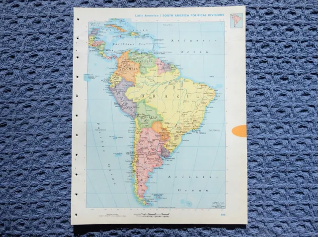 1966 SOUTH AMERICA Atlas Map, vintage World Book Atlas, full color, politicalmap