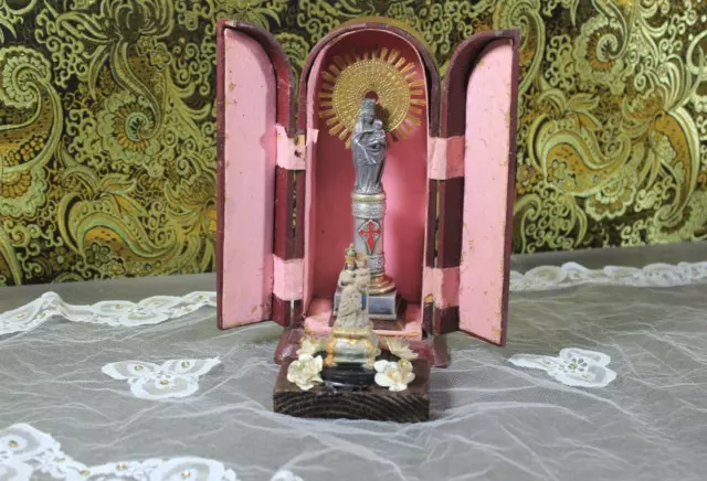 Antigua Capilla de Altar, 18 cm, Antigua Hornacina, Pequeña Capilla con Virgen