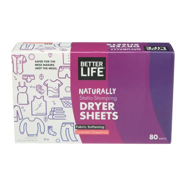 Better Life Dryer Sheets - Lavender & Grapefruit - Case of 6 - 80 count