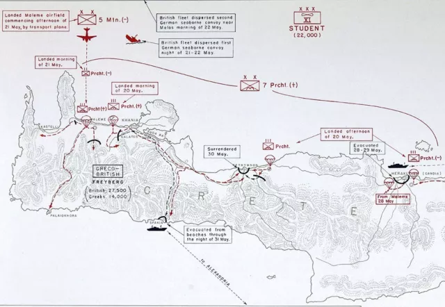 WWII Map Crete Airborne Invasion Battle Maleme Rethymnon Heraki Sfakia May 1941 2