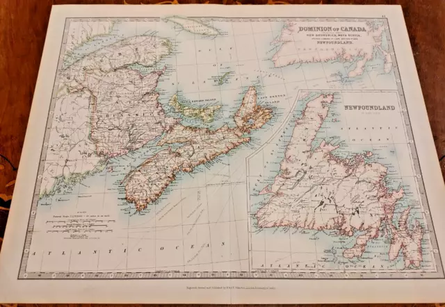 1900 Johnston Map Dominion Canada Eastern Newfoundland Nova Scotia New Brunswick