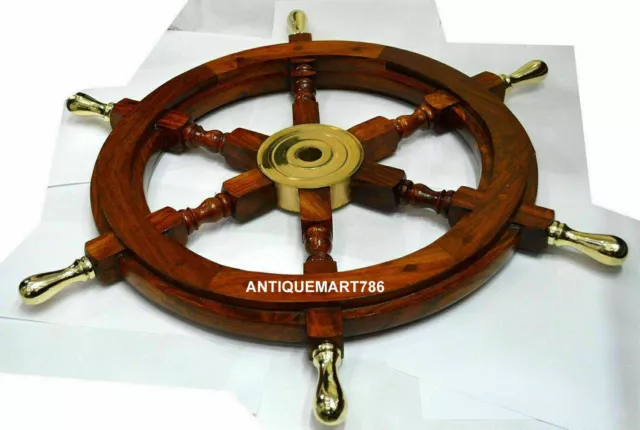 24" Maritime Boat Ships Captains Nautical Beach Ship Wheel Wooden Steering Wheel