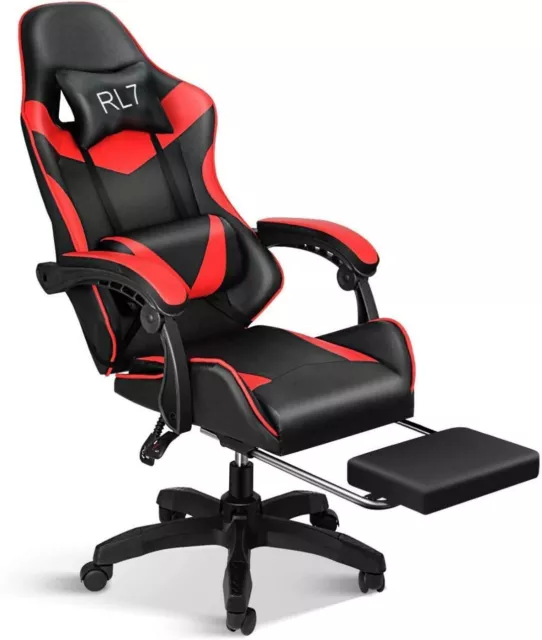 Gaming Leather Computer Chair Swivel Office Chair Recliner Leather Desk - RED