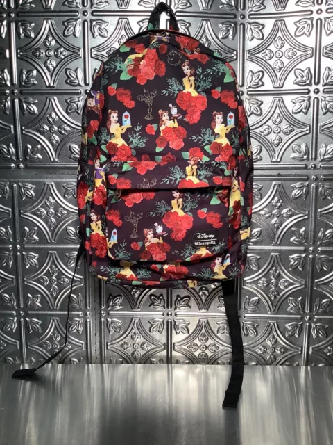 Disney Beauty And The Beast Belle Loungefly Backpack Black Roses Standard Size