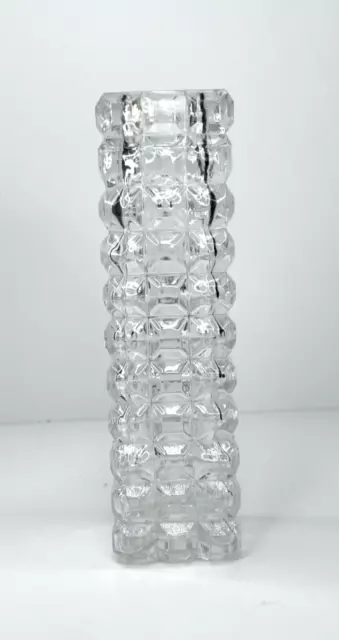 Vintage Lead Crystal Square Cylinder Vase w/Cubist Cut Design 7" Tall