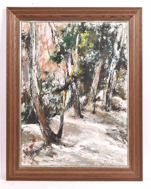 Vintage George Schwacha Oil - Board winter wood landscape expressionism Painting