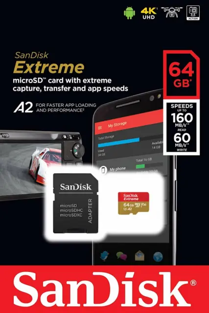 SanDisk 64GB microSDXC Extreme 160MB/s A2 4K U3 V30 64G SD microSD card SDSQXA2