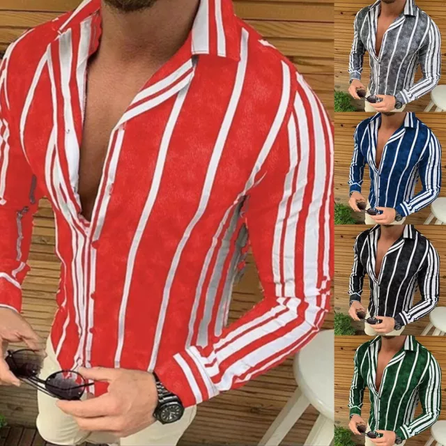 Classic Men's Band Collar Shirt in Baroque Striped Design with Button Down