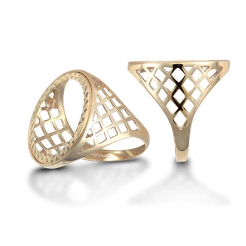 Bague En Or Jaune 9ct - Montage Motif Clubs - Demi Souverain - Taille Unique