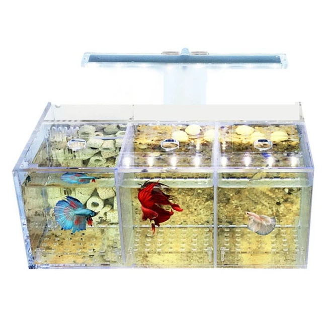 Aquarium LED Acrylic Fish Tank Set Desktop Light Water Pump Filters-Triple S3I5