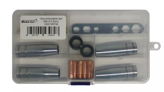 Verschleissteile Set  MB15/150 Gasdüse, Düsenstock MIG/MAG mit 0,8 Stromdüsen 2