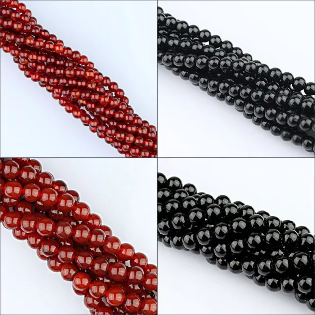 Natural 4mm 6mm 8mm 10mm 12mm Red Agate Black Onyx Gems Round Loose Beads 15''