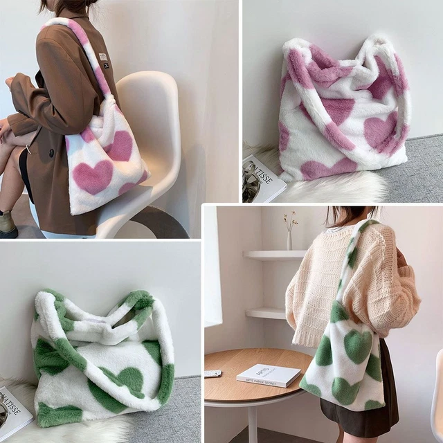 Plush Tote Bag Large Fuzzy Bag Cute Plush Bag Women Girl Faux Fur Shoulder Handbag Purse For Autumn And Winter - Beige