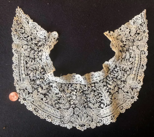 19th C. nice Brussels mixed DUCHESSE lace collar Collector costume