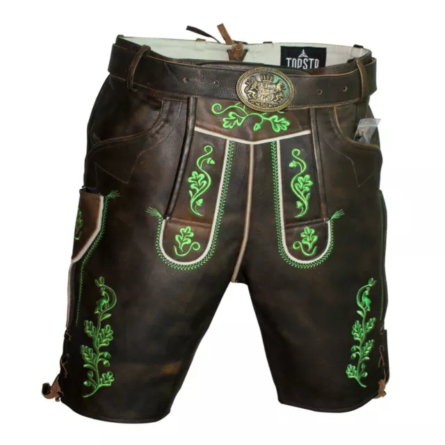 Schöne kurze Trachten Lederhose Bavarian Hose Glattlederhose mit Gürtel Gr,46-64
