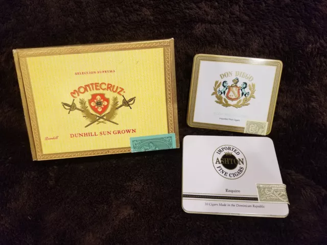 Don Diego Preludes, Ashton Imported Fine Cigars, Montecruz Empty Cigar Tins Box