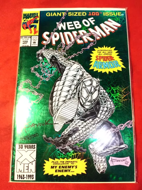 Marvel Comics Web of Spider-Man #100 1993 1st Spider-Armor Signed Alex Saviuk