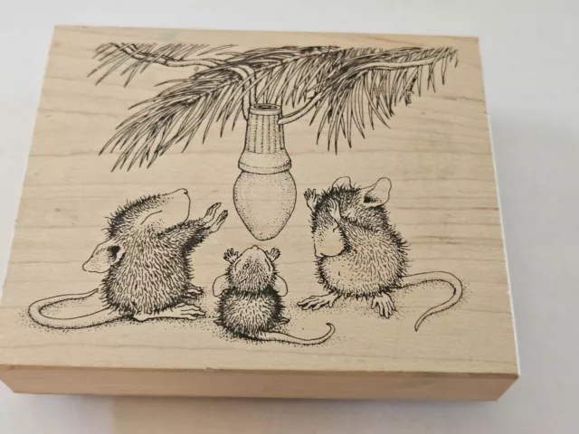 House Mouse Warm Tree Lights C43 Mice Rubber Stamp Stampa Rosa 4.5" x 3.75"