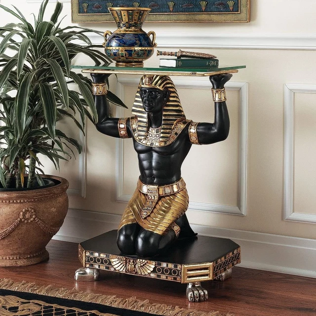 Ancient Egyptian King TUT Messenger Glass Console Hallway Foyer Table