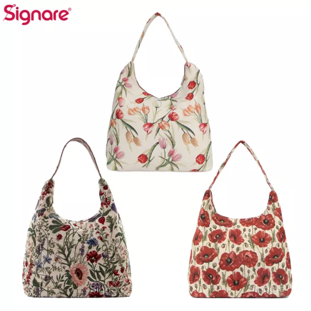 Tapestry Hobo Handbag Purse Shoulder Tote Floral Design by Signare