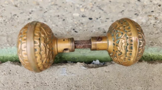 Antique Victorian Eastlake Ornate Brass Door Knobs Set Celtic Knot