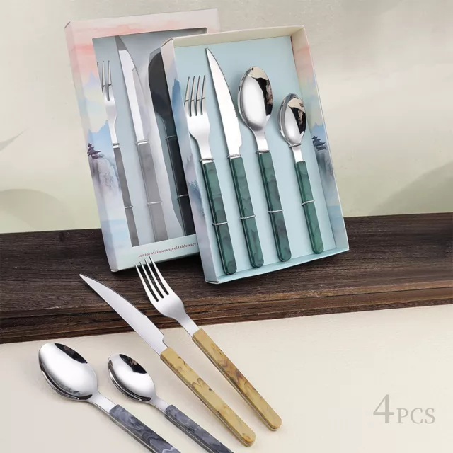 4-piece Stainless Steel Tableware Set with Knives Forks Spoons Luxury Gift Box