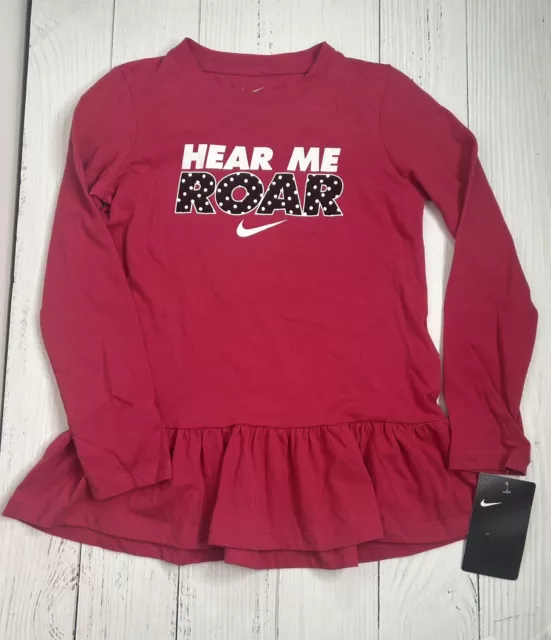 Nike Youth Girls Hear Me Roar T Shirt Long Sleeve Ruffle Top Size 6x NWT