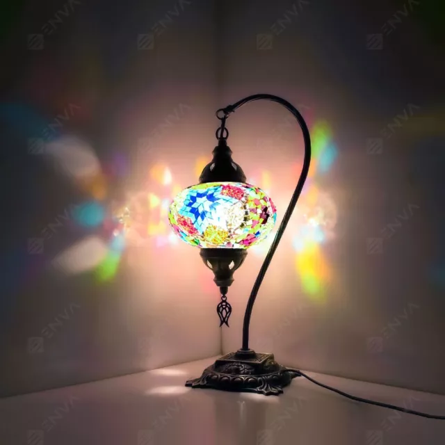 Lampada tavolo a collo di cigno a mosaico Tiffany fatta a mano turca marocchina