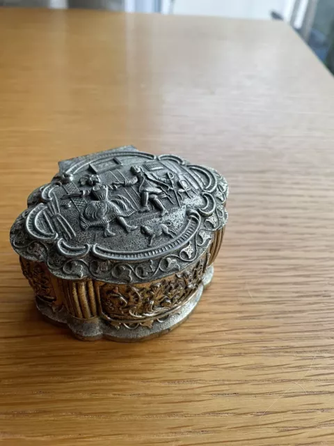 Small Silver Coloured Metal Trinket Box with hinged lid stamped 'Foreign'