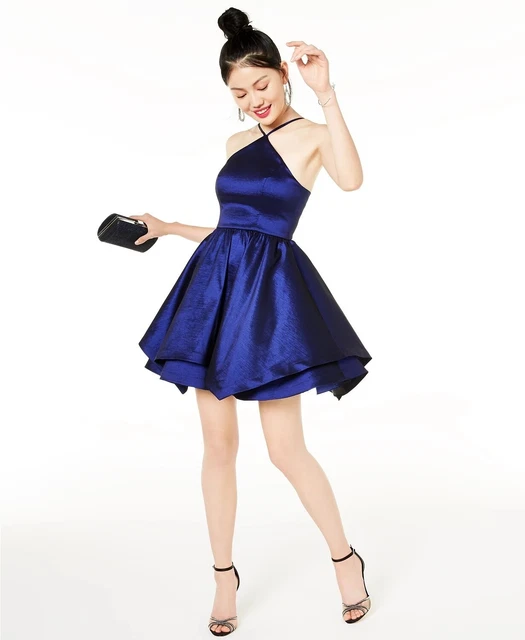 Sequin Hearts Junior's Double Layer Fit & Flare Dress Blue Size 7
