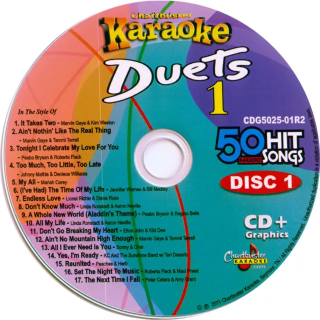 Karaoke CD+G 3 Disc Set Chartbuster 5025 Duets vol-1  in Case with Song List