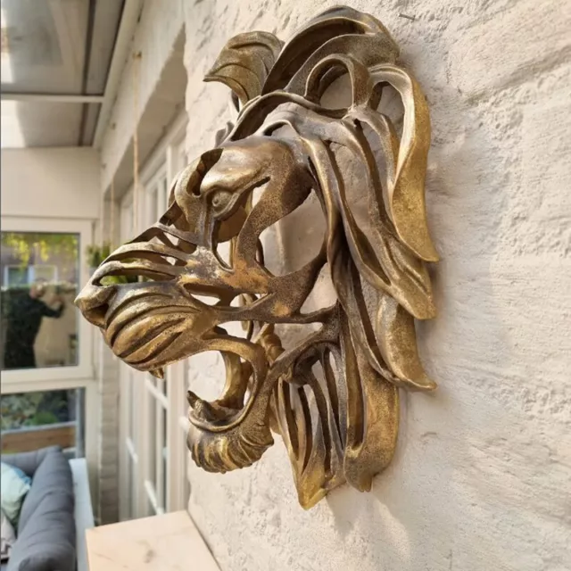 Large Lion Head Wall Mounted Art Sculpture Gold Resin Lion Head Art Wall Decor