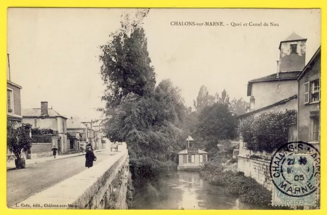 1905 cpa - 51 CHALONS on MARNE DOCK and NAU CANAL animated SHOWER BATHS