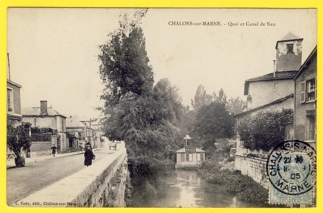 cpa de 1905 - 51 CHALONS sur MARNE QUAI et CANAL de NAU animé BAINS DOUCHES