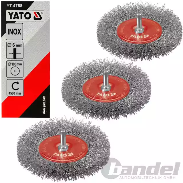 3x YATO Cepillo de Alambre Redondo Taladradora Soporte Stiehlbürste Ø 100mm