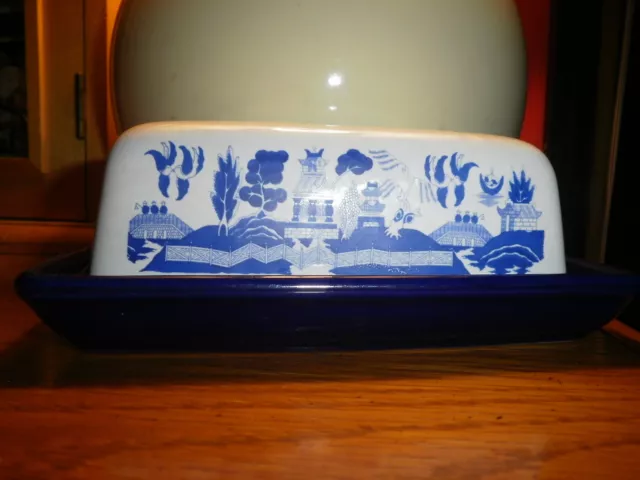 PLATO DE MANTEQUILLA DE SAUCE AZUL Dragón Casa de Té Base Azul Cobalto con Cubierta 6,75"" × 4"" raro