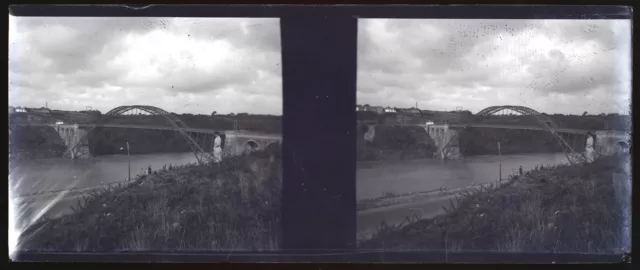FRANCE Pont de la Roche Bernard c1930 Photo NEGATIVE Originale Plaque Stereo P74