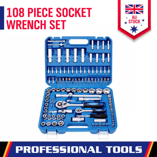 108Pc Socket Ratchet Wrench Set 1/2 1/4" External Torx Screwdriver Bit Extension