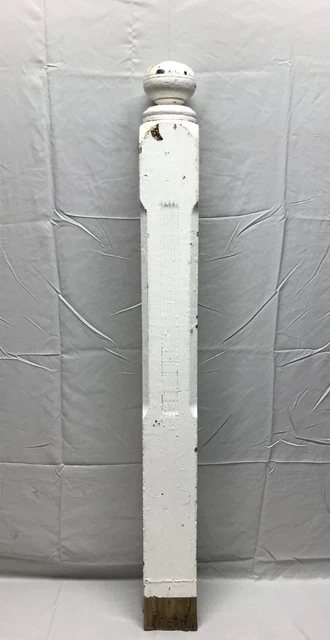 Antique Decorative Shabby White Hardwood Oak Newel Post 5x49 Chic VTG 1963-22B