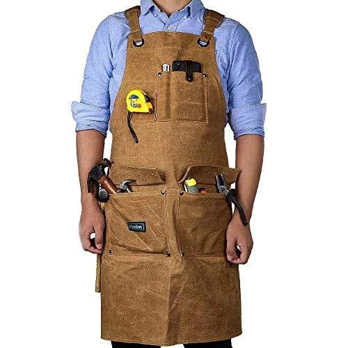 Waxed Canvas Shop Apron for Men & Women.Woodworking Aprons Heavy Duty Work Ap...